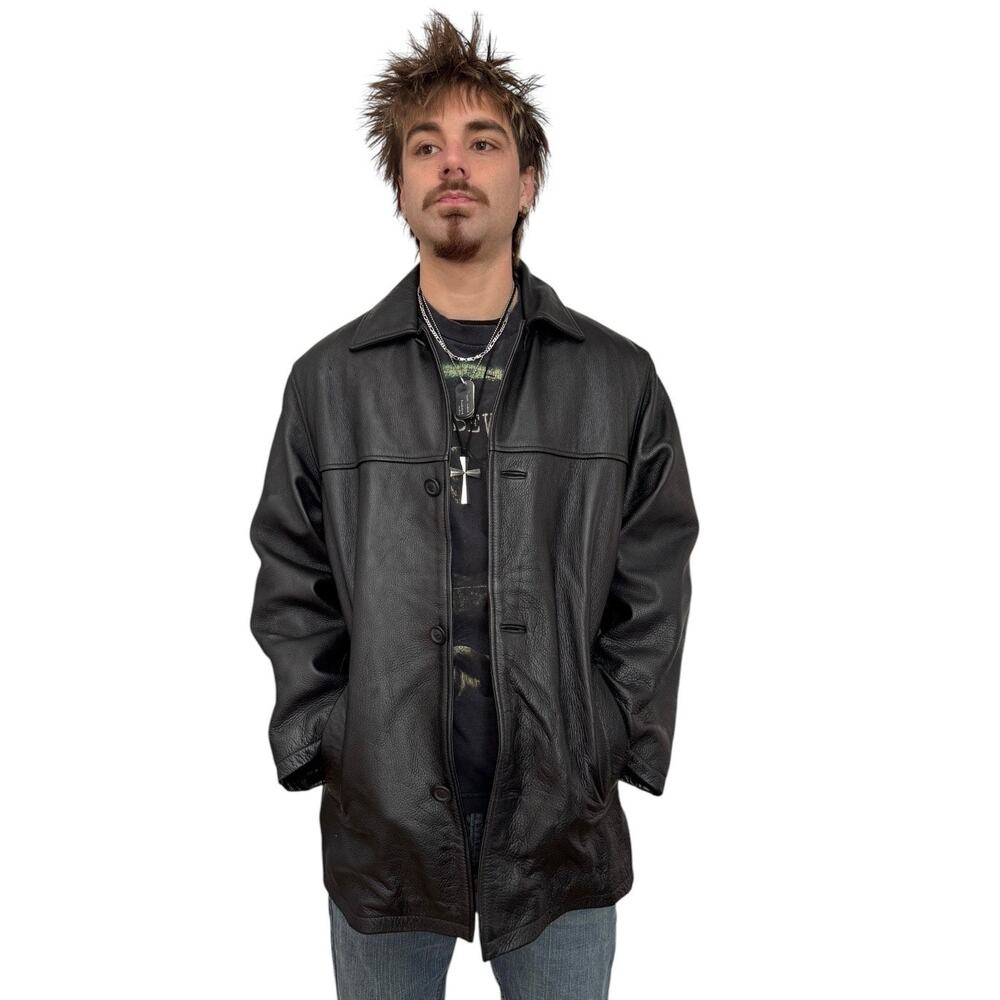 Vintage Y2K Oakwood Leather Car Coat Black Thinsulate Medium to Large